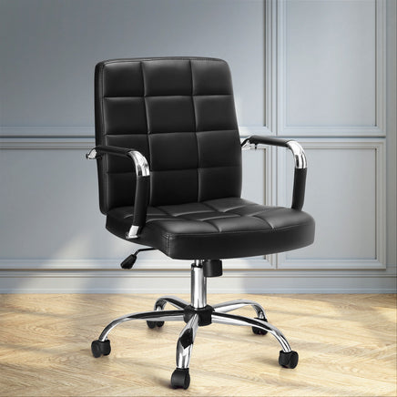 Artiss Office Chair PU Leather Mid Back Black - ElectronX Plus