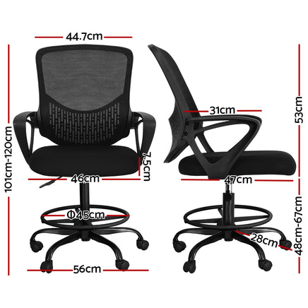 Artiss Office Chair Drafting Stool Computer Standing Desk Mesh Chairs Black - ElectronX Plus