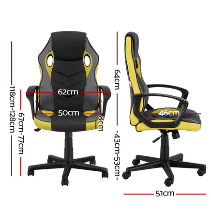 Artiss Gaming Office Chair Computer Executive Racing Chairs High Back Yellow - ElectronX Plus