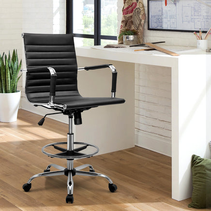 Artiss Office Chair Drafting Stool Leather Chairs Black - ElectronX Plus