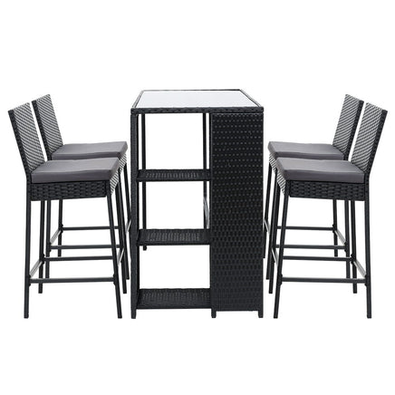 Gardeon 5-Piece Outdoor Bar Set Patio Dining Chairs Wicker Table Stools - ElectronX Plus