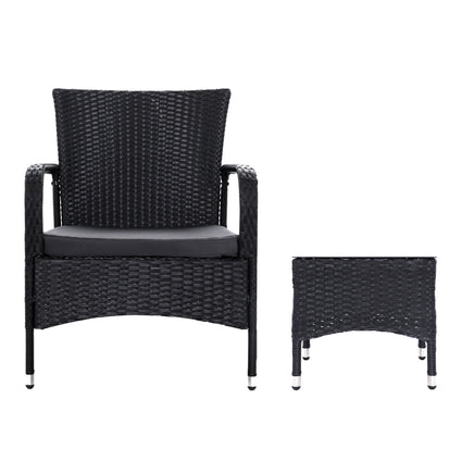 Gardeon 3PC Outdoor Bistro Set Patio Furniture Wicker Setting Chairs Table Luca - ElectronX Plus