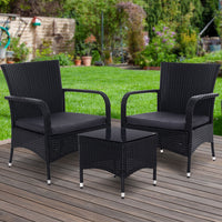 Gardeon 3PC Outdoor Bistro Set Patio Furniture Wicker Setting Chairs Table Luca - ElectronX Plus