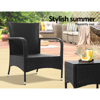 Gardeon 3PC Outdoor Bistro Set Patio Furniture Wicker Setting Chairs Table Luca - ElectronX Plus