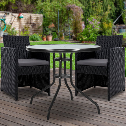 Gardeon 3PC Bistro Set Outdoor Furniture Rattan Table Chairs Cushion Patio Garden Hugo - ElectronX Plus