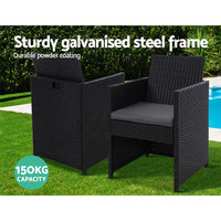 Gardeon 3PC Bistro Set Outdoor Furniture Rattan Table Chairs Cushion Patio Garden Hugo - ElectronX Plus