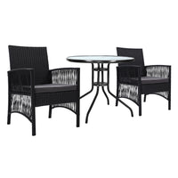 Gardeon 3PC Bistro Set Outdoor Furniture Rattan Table Chairs Cushion Patio Garden Lyra - ElectronX Plus