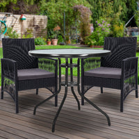 Gardeon 3PC Bistro Set Outdoor Furniture Rattan Table Chairs Cushion Patio Garden Lyra - ElectronX Plus