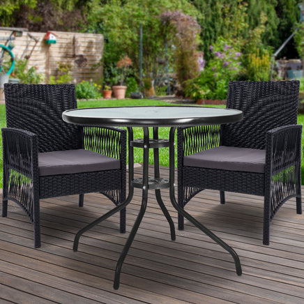 Gardeon 3PC Bistro Set Outdoor Furniture Rattan Table Chairs Cushion Patio Garden Lyra - ElectronX Plus