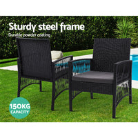 Gardeon 3PC Bistro Set Outdoor Furniture Rattan Table Chairs Cushion Patio Garden Lyra - ElectronX Plus