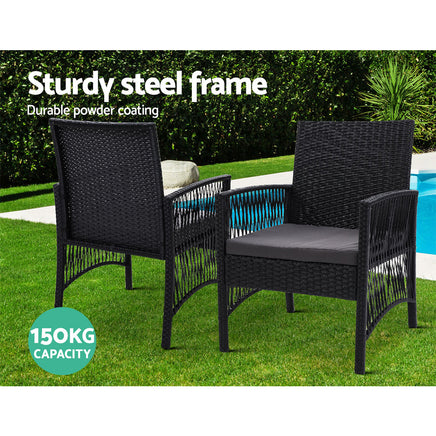 Gardeon 3PC Bistro Set Outdoor Furniture Rattan Table Chairs Cushion Patio Garden Lyra - ElectronX Plus