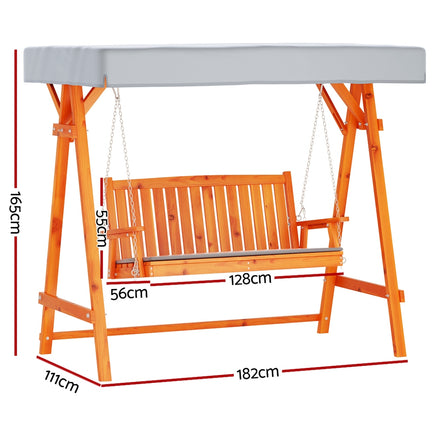 Gardeon Wooden Swing Chair Garden Bench Canopy 3 Seater Outdoor Furniture - ElectronX Plus