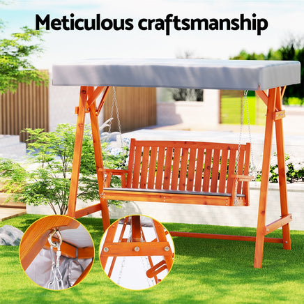 Gardeon Wooden Swing Chair Garden Bench Canopy 3 Seater Outdoor Furniture - ElectronX Plus