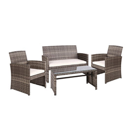 Gardeon 4 PCS Outdoor Sofa Set with Storage Cover Rattan Chair Furniture Grey - ElectronX Plus