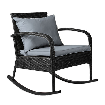 Gardeon Outdoor Furniture Rocking Chair Wicker Garden Patio Lounge Setting Black - ElectronX Plus