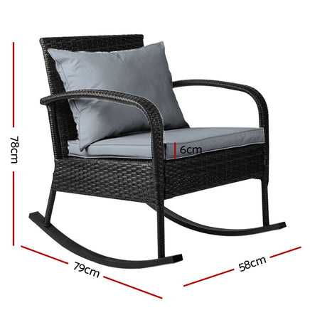 Gardeon Outdoor Furniture Rocking Chair Wicker Garden Patio Lounge Setting Black - ElectronX Plus