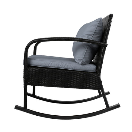 Gardeon Outdoor Furniture Rocking Chair Wicker Garden Patio Lounge Setting Black - ElectronX Plus