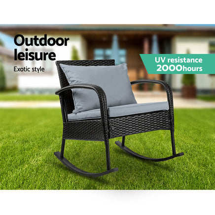 Gardeon Outdoor Furniture Rocking Chair Wicker Garden Patio Lounge Setting Black - ElectronX Plus