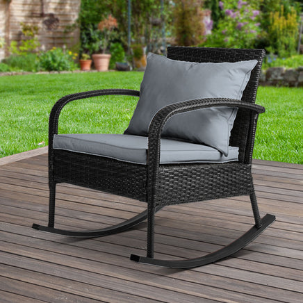 Gardeon Outdoor Furniture Rocking Chair Wicker Garden Patio Lounge Setting Black - ElectronX Plus