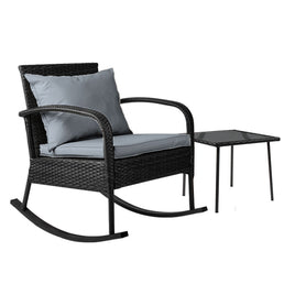 Gardeon 2PC Rocking Chair Table Wicker Outdoor Furniture Patio Lounge Setting - ElectronX Plus