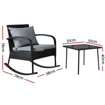 Gardeon 2PC Rocking Chair Table Wicker Outdoor Furniture Patio Lounge Setting - ElectronX Plus