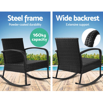 Gardeon 2PC Rocking Chair Table Wicker Outdoor Furniture Patio Lounge Setting - ElectronX Plus