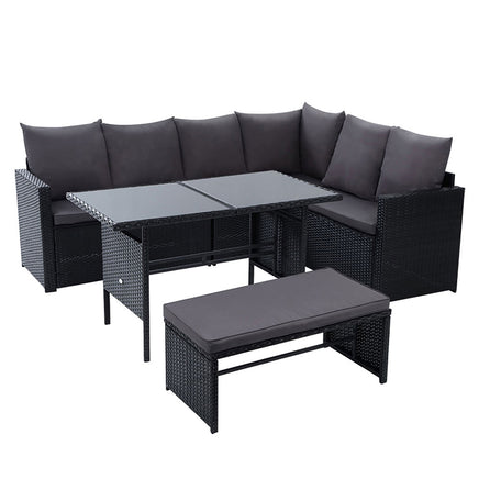 Gardeon Outdoor Furniture Dining Setting Sofa Set Lounge Wicker 8 Seater Black - ElectronX Plus