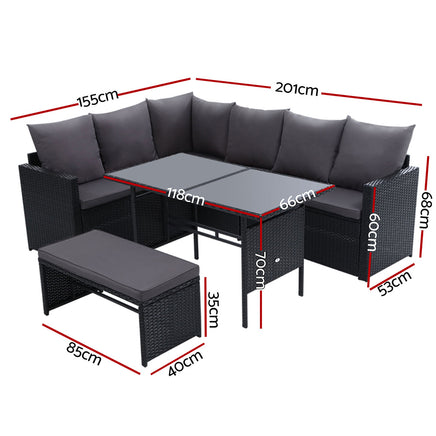 Gardeon Outdoor Furniture Dining Setting Sofa Set Lounge Wicker 8 Seater Black - ElectronX Plus