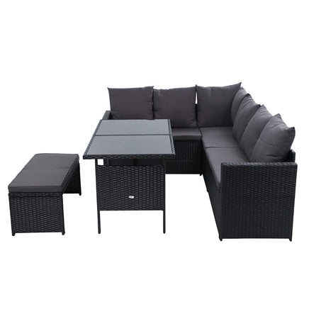 Gardeon Outdoor Furniture Dining Setting Sofa Set Lounge Wicker 8 Seater Black - ElectronX Plus