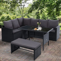 Gardeon Outdoor Furniture Dining Setting Sofa Set Lounge Wicker 8 Seater Black - ElectronX Plus