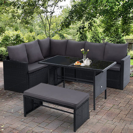 Gardeon Outdoor Furniture Dining Setting Sofa Set Lounge Wicker 8 Seater Black - ElectronX Plus