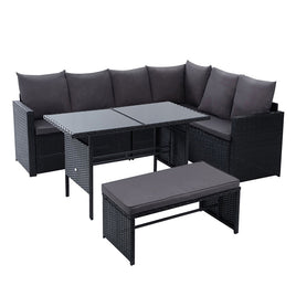 Gardeon Outdoor Dining Set Sofa Lounge Setting Chairs Table Bench Black Cover - ElectronX Plus