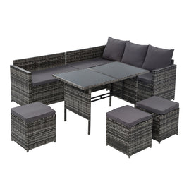 Gardeon Outdoor Furniture Dining Setting Sofa Set Lounge Wicker 9 Seater Mixed Grey - ElectronX Plus