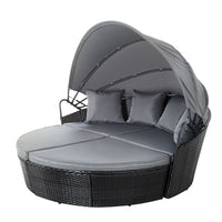 Gardeon Sun Lounge Setting Wicker Lounger Day Bed Outdoor Furniture Patio Black - ElectronX Plus