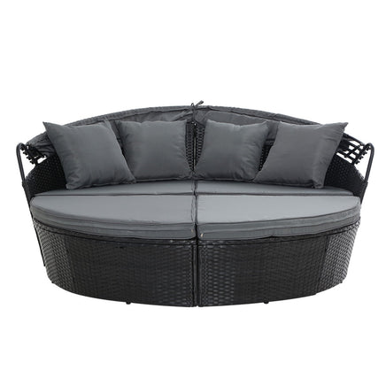 Gardeon Sun Lounge Setting Wicker Lounger Day Bed Outdoor Furniture Patio Black - ElectronX Plus