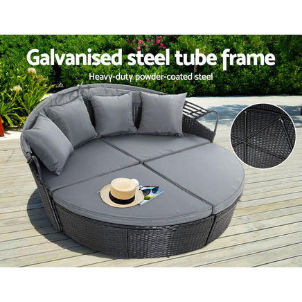 Gardeon Sun Lounge Setting Wicker Lounger Day Bed Outdoor Furniture Patio Black - ElectronX Plus