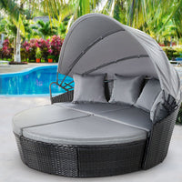 Gardeon Sun Lounge Setting Wicker Lounger Day Bed Outdoor Furniture Patio Black - ElectronX Plus