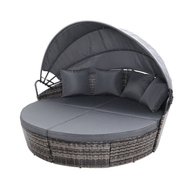 Gardeon Sun Lounge Setting Wicker Lounger Day Bed Outdoor Furniture Patio Grey - ElectronX Plus