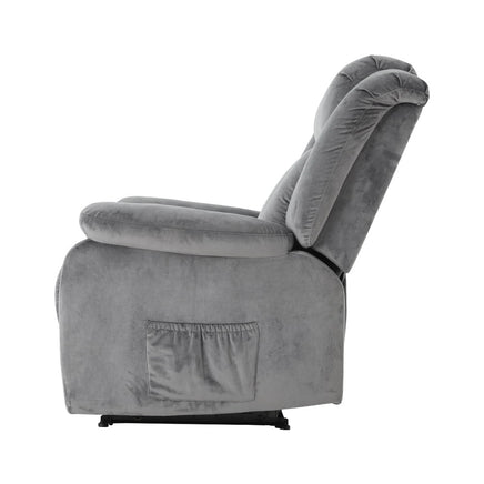 Artiss Recliner Chair Electric Massage Chair Velvet Lounge Sofa Heated Grey - ElectronX Plus