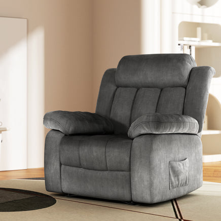 Artiss Recliner Chair Electric Massage Chair Velvet Lounge Sofa Heated Grey - ElectronX Plus