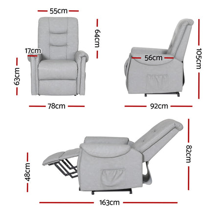 Artiss Recliner Chair Lift Assist Chair Grey Leather - ElectronX Plus