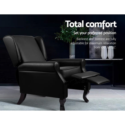 Artiss Recliner Armchair Black Faux Leather Domini - ElectronX Plus