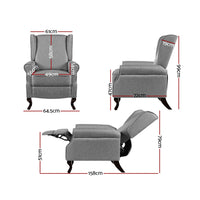 Artiss Recliner Armchair Grey Fabric Domini - ElectronX Plus