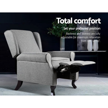 Artiss Recliner Armchair Grey Fabric Domini - ElectronX Plus