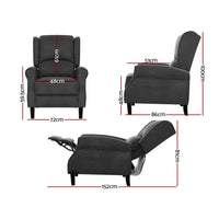 Artiss Recliner Chair Adjustable Sofa Lounge Soft Suede Armchair Couch Charcoal - ElectronX Plus