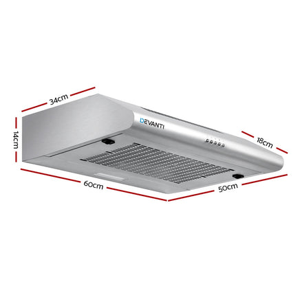 Devanti 600mm Range Hood 60cm Rangehood Stainless Steel - ElectronX Plus