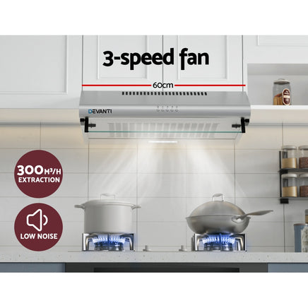 Devanti 600mm Range Hood 60cm Rangehood Kitchen Canopy LED Light Stainless Steel - ElectronX Plus