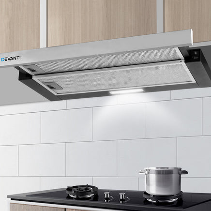 Devanti 600mm Range Hood 60cm Slide out Rangehood Stainless Steel - ElectronX Plus