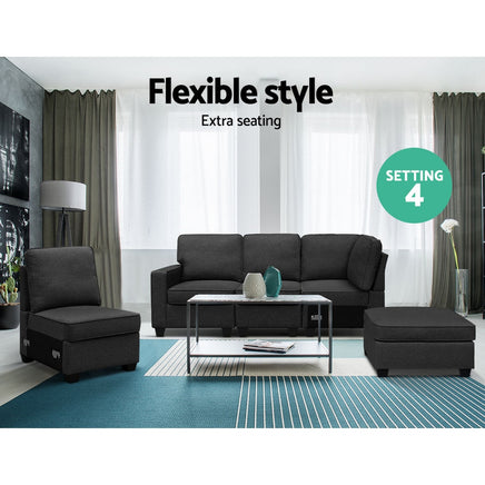 Artiss Modular Sofa Chaise Set 5-seater Dark Grey - ElectronX Plus