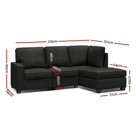 Artiss Modular Sofa Chaise Set 4-seater Dark Grey - ElectronX Plus